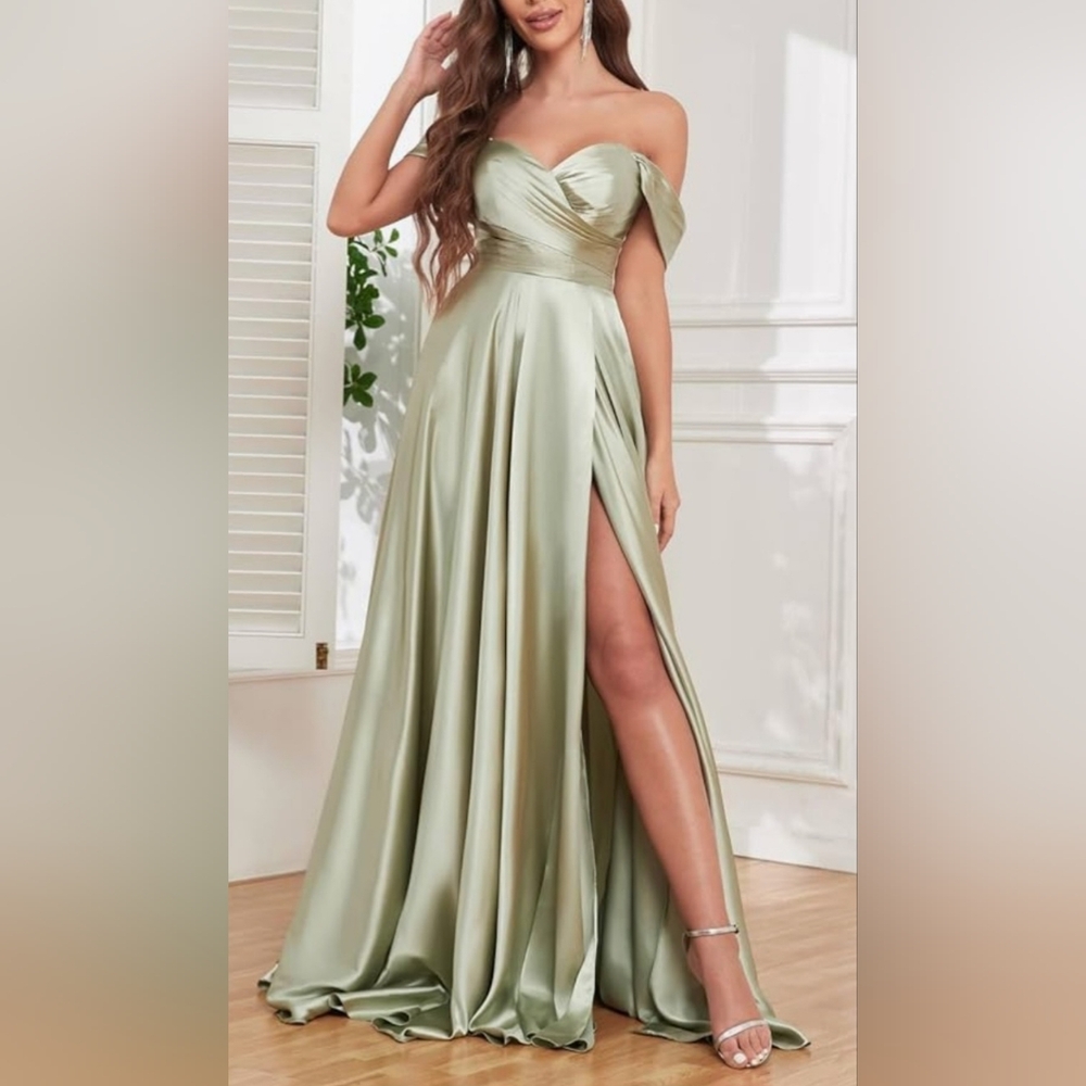 Formal Satin Mint Color Gown 6